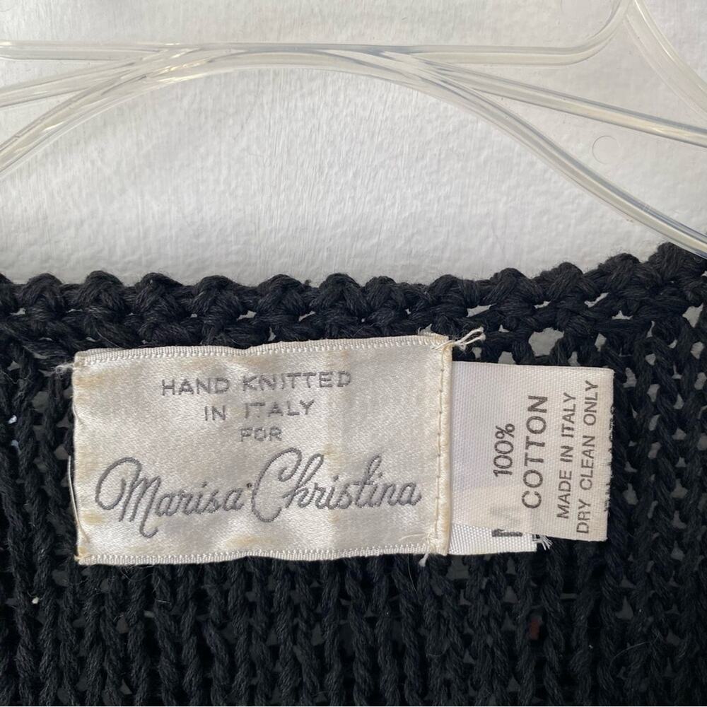 Marisa Christina Vintage Handknit Cotton Italy Black Short Sleeve Sweater med - Picture 3 of 6